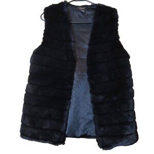 Eyeful Black Faux Fur Women's M/L Vest Lined Hook Eye Closure Soft *READ*
